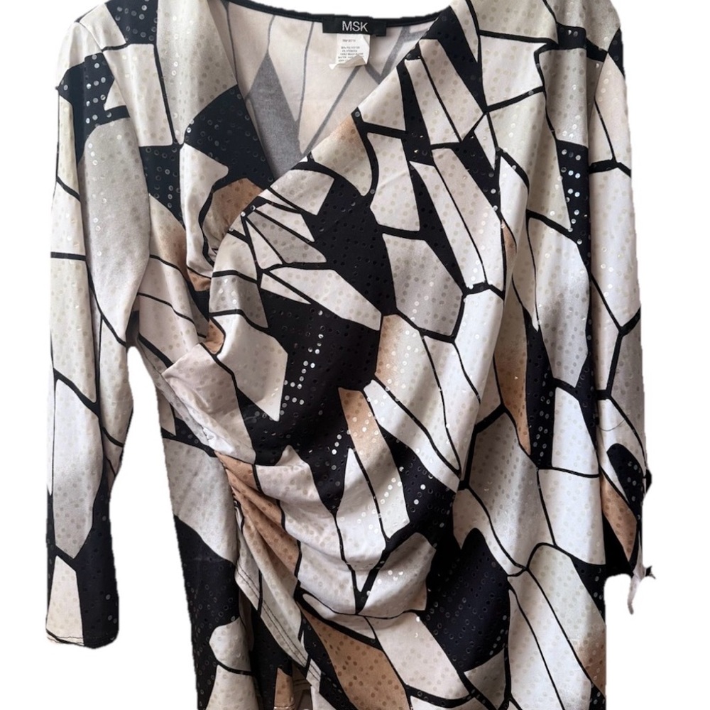 MSK Black and Cream Abstract Top